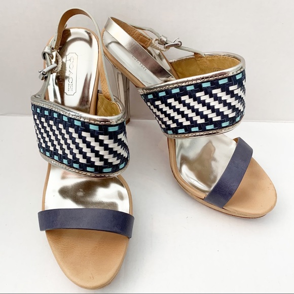 Coach Silver and Navy Heels - Picture 1 of 12